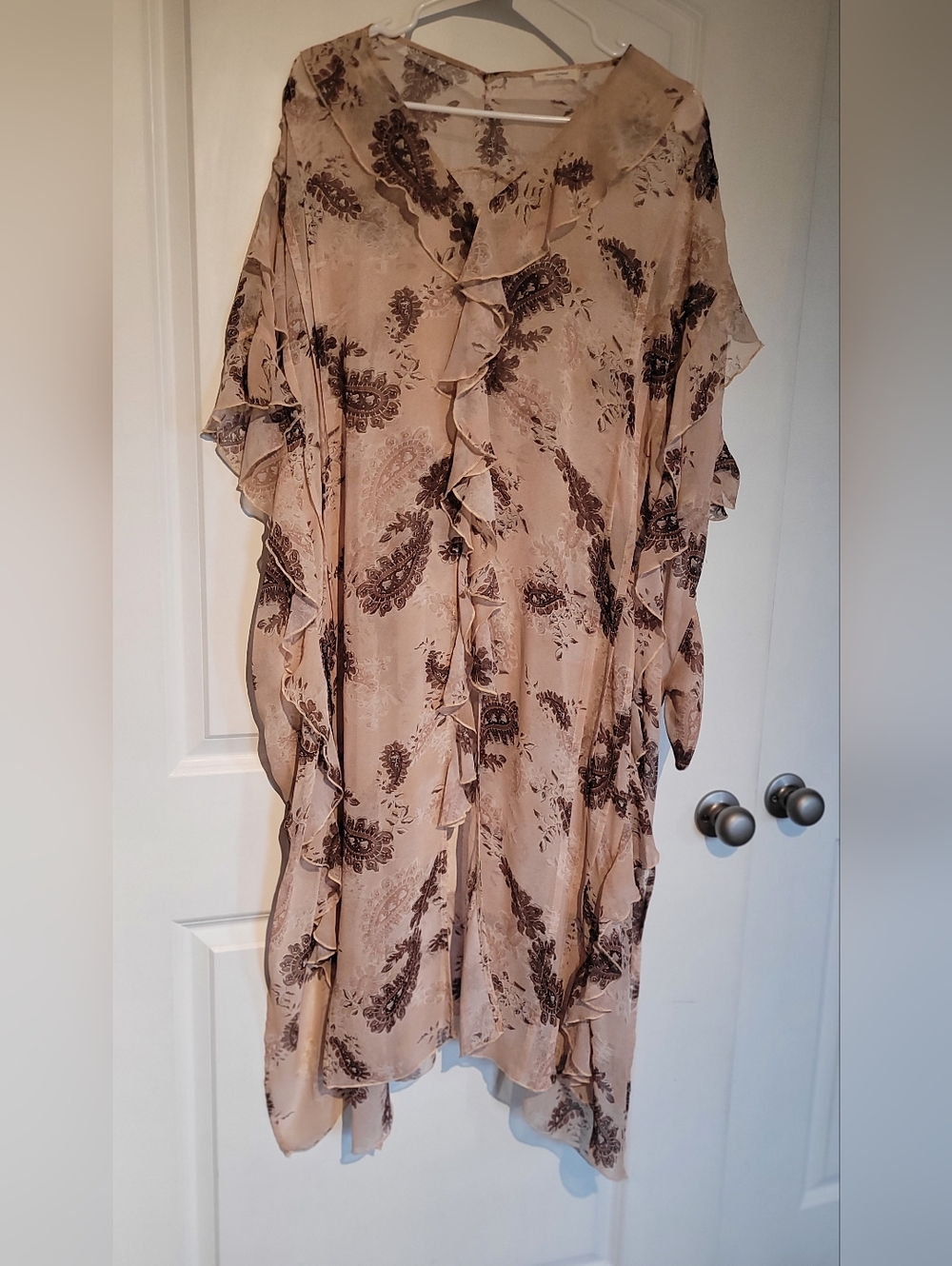 Davi And DANI Floral Ruffle Lightweight Kimono Cover-Up - Beige